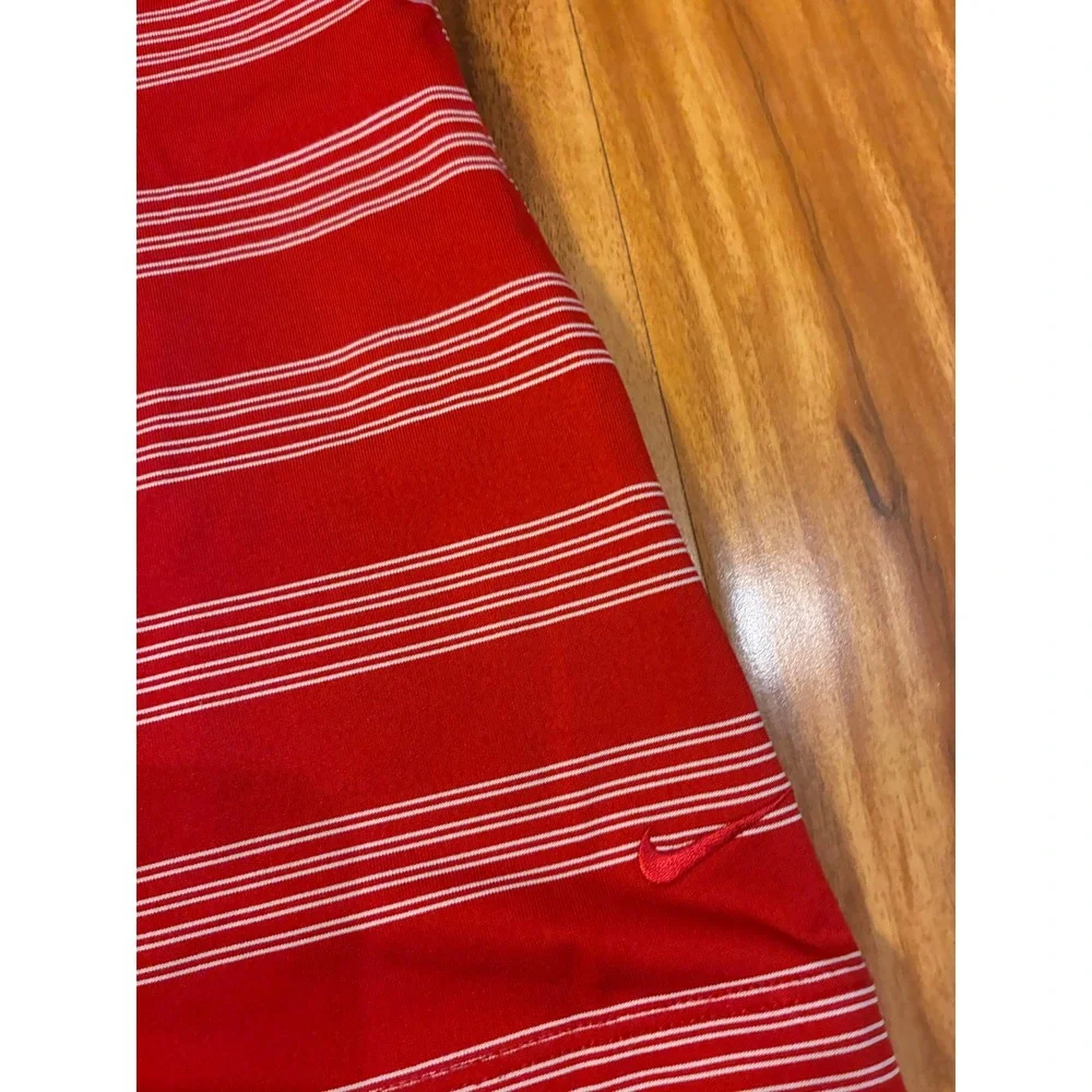 Nike Golf Tour Performance Dri-Fit Striped Polo Shirt Red White Womens XL